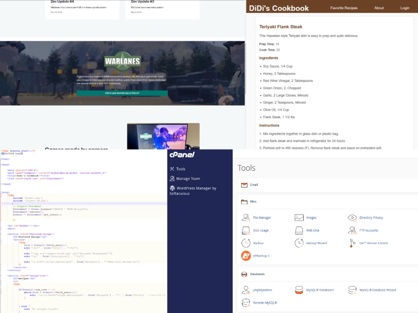 Developer workspace with code on screen during a web build